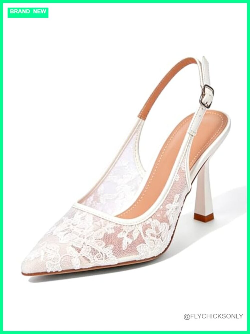 Womens Lace Mesh Pointed Toe Kitten Heeled Sandals Slingback Strap